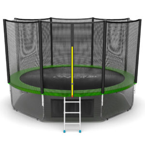 2 - EVO JUMP External 12ft (Green) + Lower net. Батут с внешней сеткой и лестницей, диаметр 12ft (зеленый/синий) + нижняя сеть.